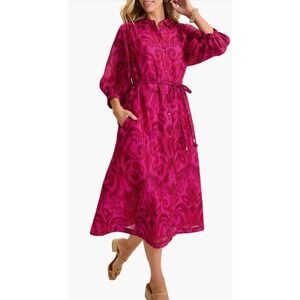 Tommy Bahama Pink Seaside Ikat Button Front Midi Beach Resort Dress Medium